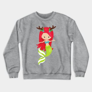 Christmas Mermaid, Antlers, Mistletoe, Xmas Crewneck Sweatshirt